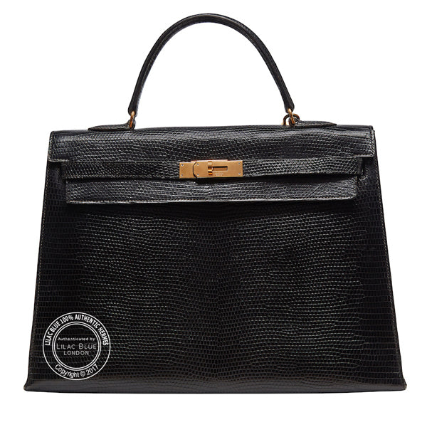 Hermès Kelly 35cm Black Lizard GHW - Vintage