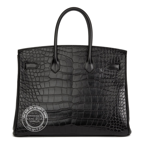 Hermès Birkin 35cm Black Matte Alligator/Box/Clemence PHW - Preloved