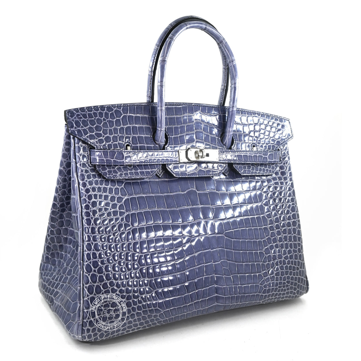 Hermes Birkin 35cm Bleu Brighton Shiny Croc GHW