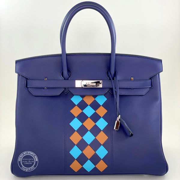 Hermès Birkin 35cm Bleu Encre Tressage Swift PHW - Preloved