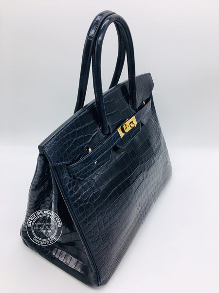 Hermès Birkin 35cm Bleu Nuit Shiny Croc GHW - Nearly New