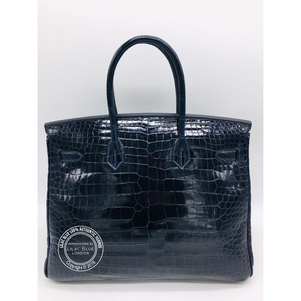 Hermès Birkin 35cm Bleu Nuit Shiny Croc GHW - Nearly New
