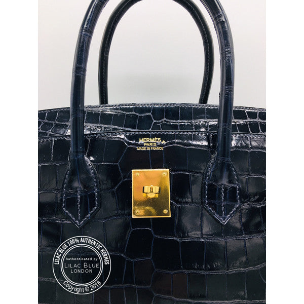 Hermès Birkin 35cm Bleu Nuit Shiny Croc GHW - Nearly New