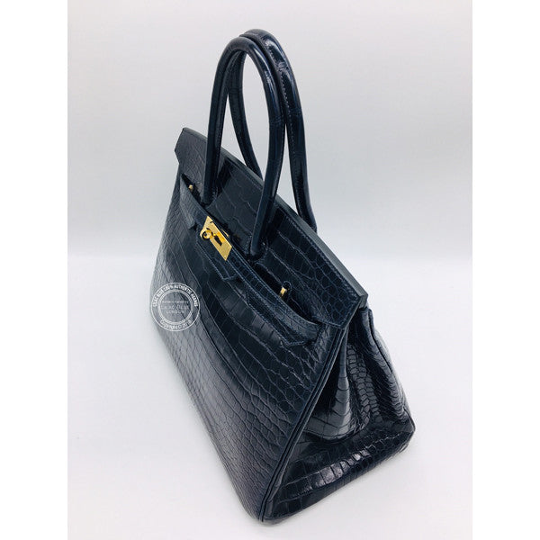 Hermès Birkin 35cm Bleu Nuit Shiny Croc GHW - Nearly New