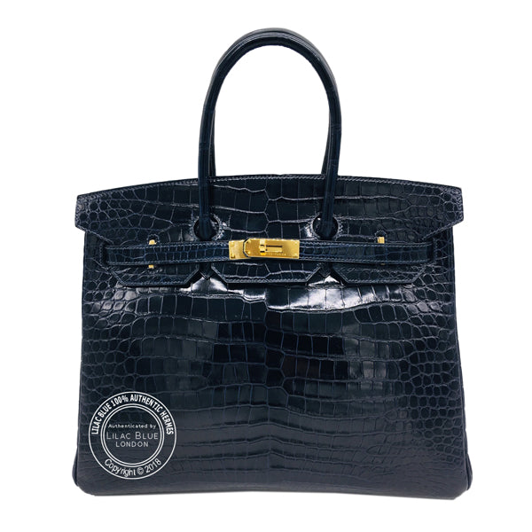 Hermès Birkin 35cm Bleu Nuit Shiny Croc GHW - Nearly New