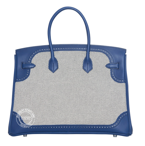 Hermès Birkin 35cm Bleu Saphir Ghillies Canvas/Swift PHW