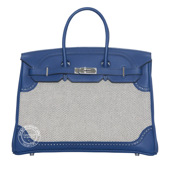 Hermès Birkin 35cm Bleu Saphir Ghillies Canvas/Swift PHW
