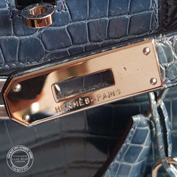 Hermes Birkin 35cm Blue Jean Shiny Croc PHW - Preloved