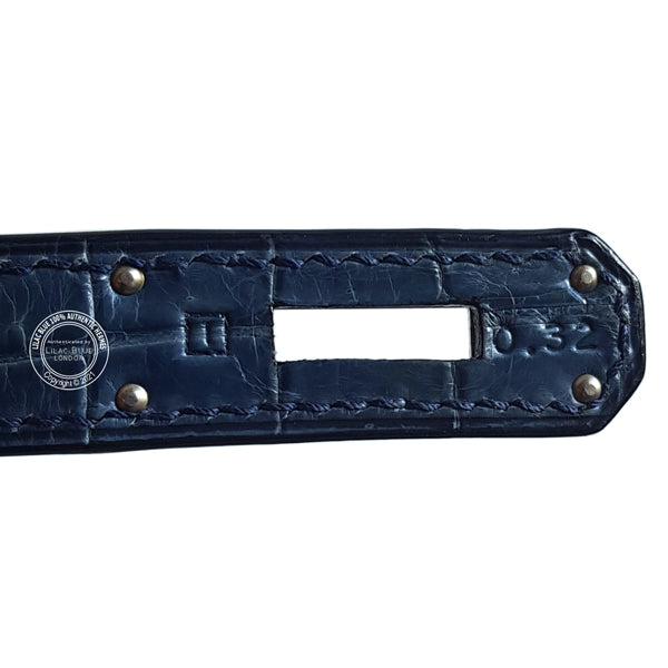 Hermes Birkin 35cm Blue Jean Shiny Croc PHW - Preloved