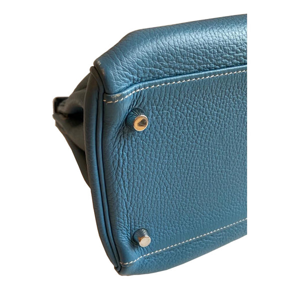 Hermès Kelly 35cm Blue Jean Clemence PHW - Preloved