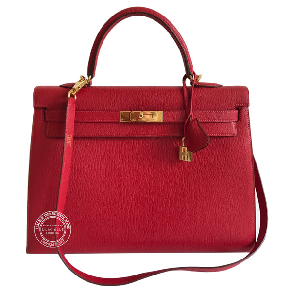 Hermès Kelly 35cm Red Chevre de Coromandel GHW - Vintage