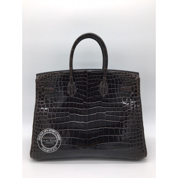 Hermès Birkin 35cm Chocolate Shiny Croc, GHW - Preloved