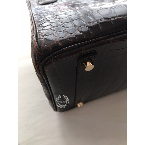 Hermès Birkin 35cm Chocolate Shiny Croc, GHW - Preloved