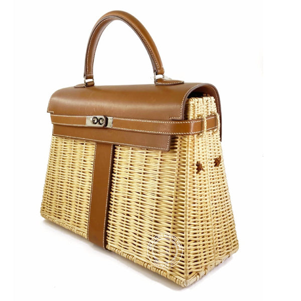 Hermès Kelly 35cm Fauve Picnic Barenia/Osier PHW - Preloved