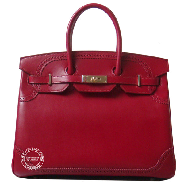 Hermès Birkin 35cm Rubis Ghillies Tadelakt Permabrass