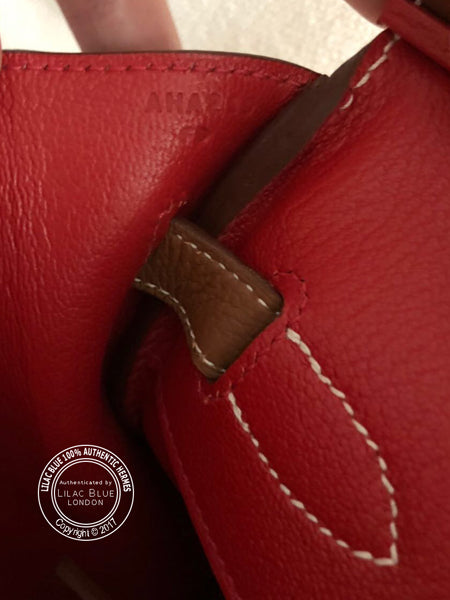 35cm Gold/Geranium Birkin Verso. Togo, Gold