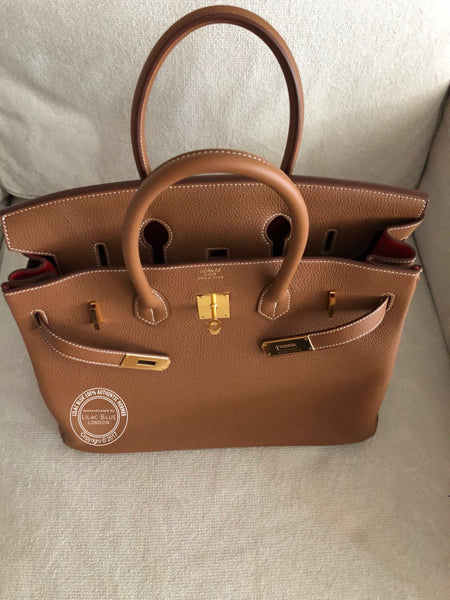 35cm Gold/Geranium Birkin Verso. Togo, Gold