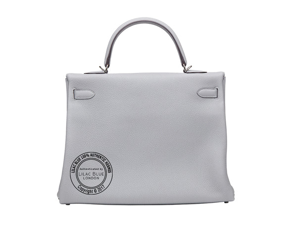 Hermès Kelly 35cm Gris Mouette/Bleu Agate Verso Togo PHW