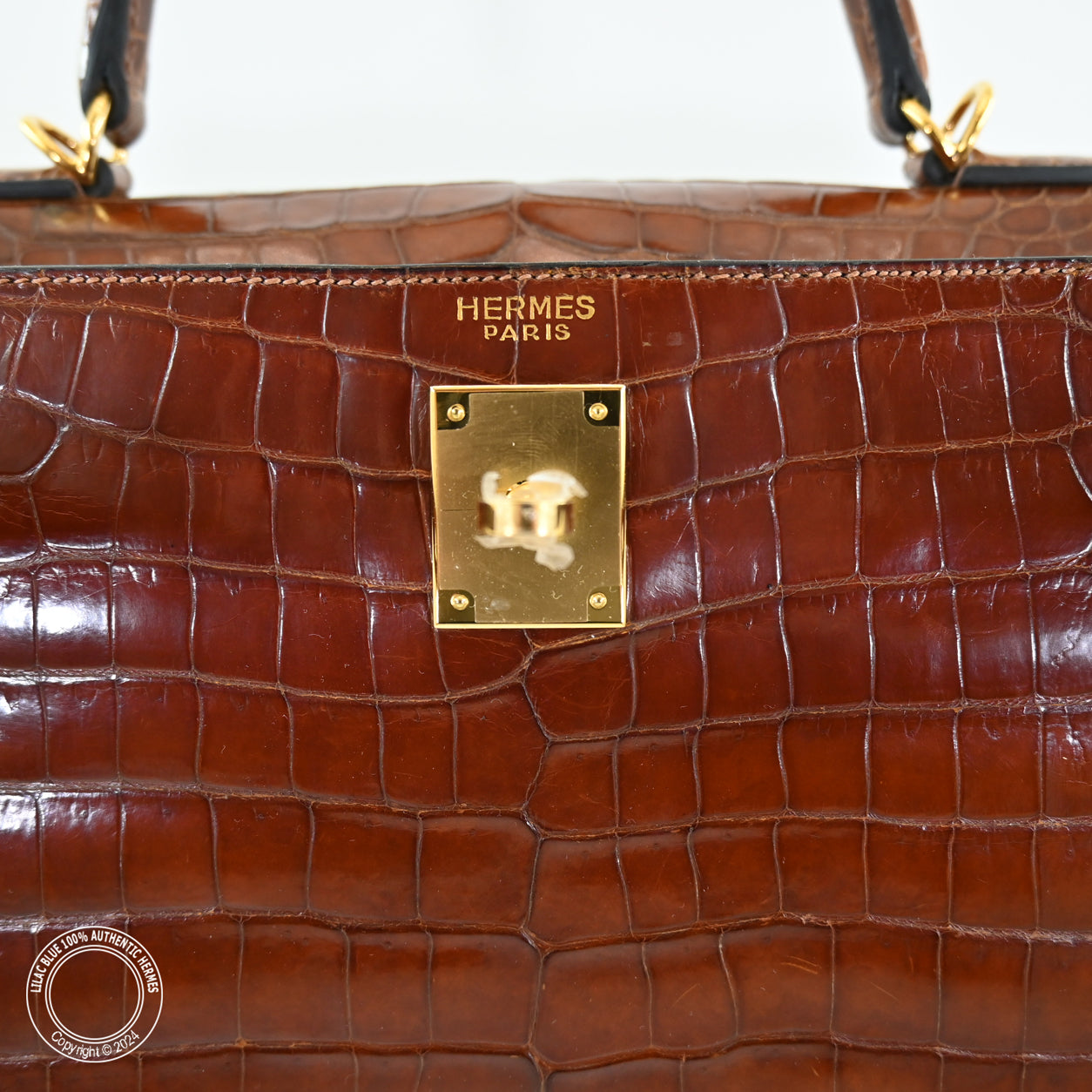 Hermes Kelly 35cm Miel Shiny Croc GHW - Vintage