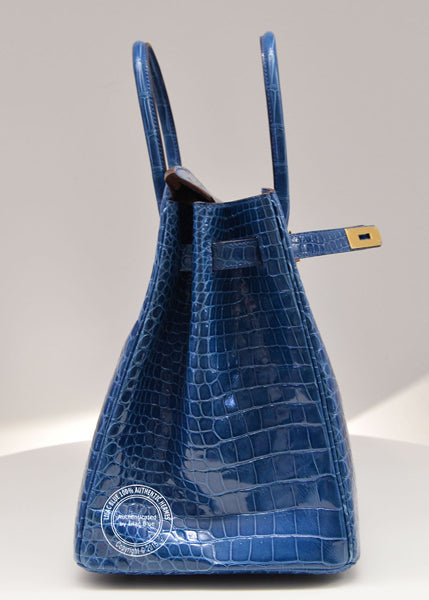 Hermès Birkin 35cm Mykonos Blue Shiny Croc GHW