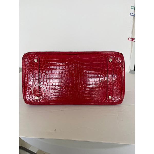 Hermès Birkin 35cm Rouge Braise Shiny Croc GHW - Preloved