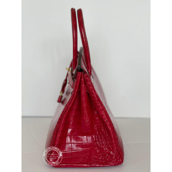 Hermès Birkin 35cm Rouge Braise Shiny Croc GHW - Preloved