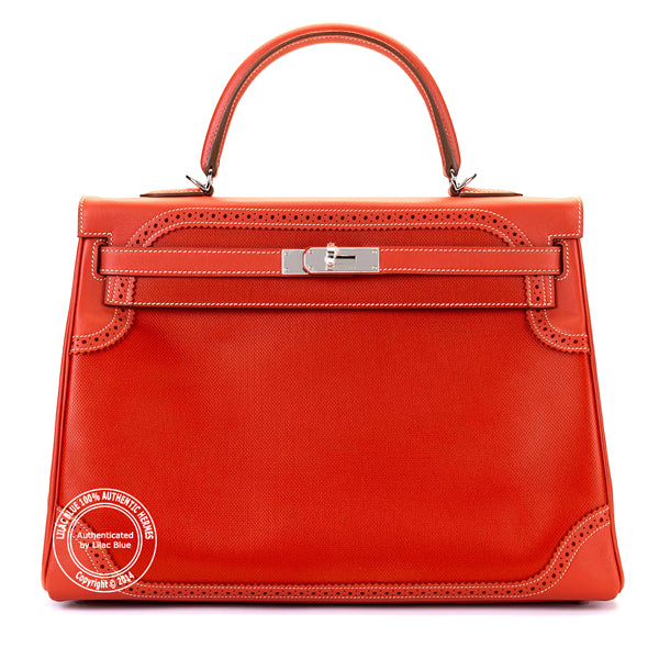 Hermès Kelly 35cm Sanguine Ghillies Grain d'H/Tadelakt PHW