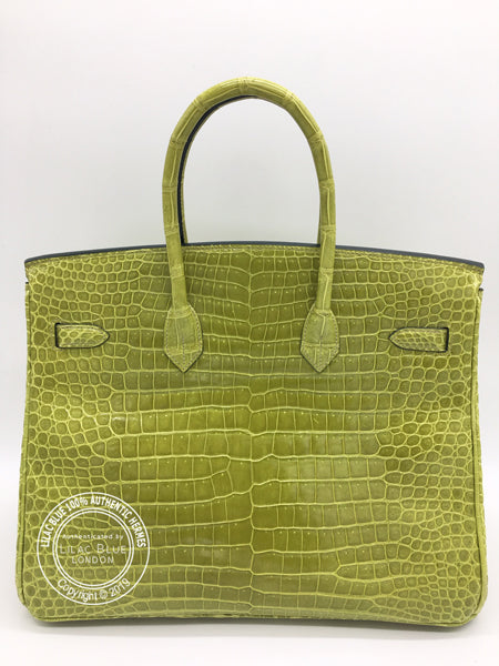 Hermès Birkin 35cm Vert Anis Shiny Croc PHW - Preloved