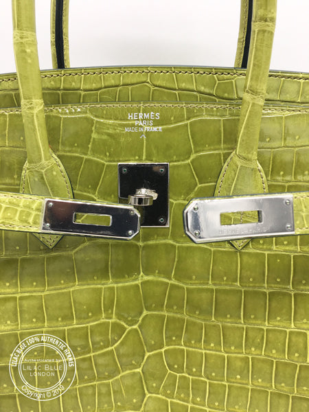 Hermès Birkin 35cm Vert Anis Shiny Croc PHW - Preloved