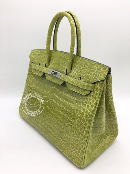 Hermès Birkin 35cm Vert Anis Shiny Croc PHW - Preloved