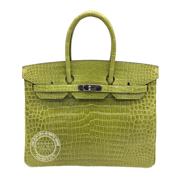 Hermès Birkin 35cm Vert Anis Shiny Croc PHW - Preloved