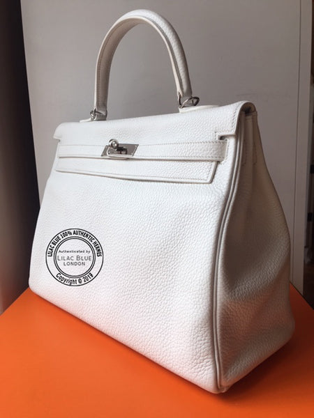 Hermès Kelly 35cm White Clemence PHW - Preloved