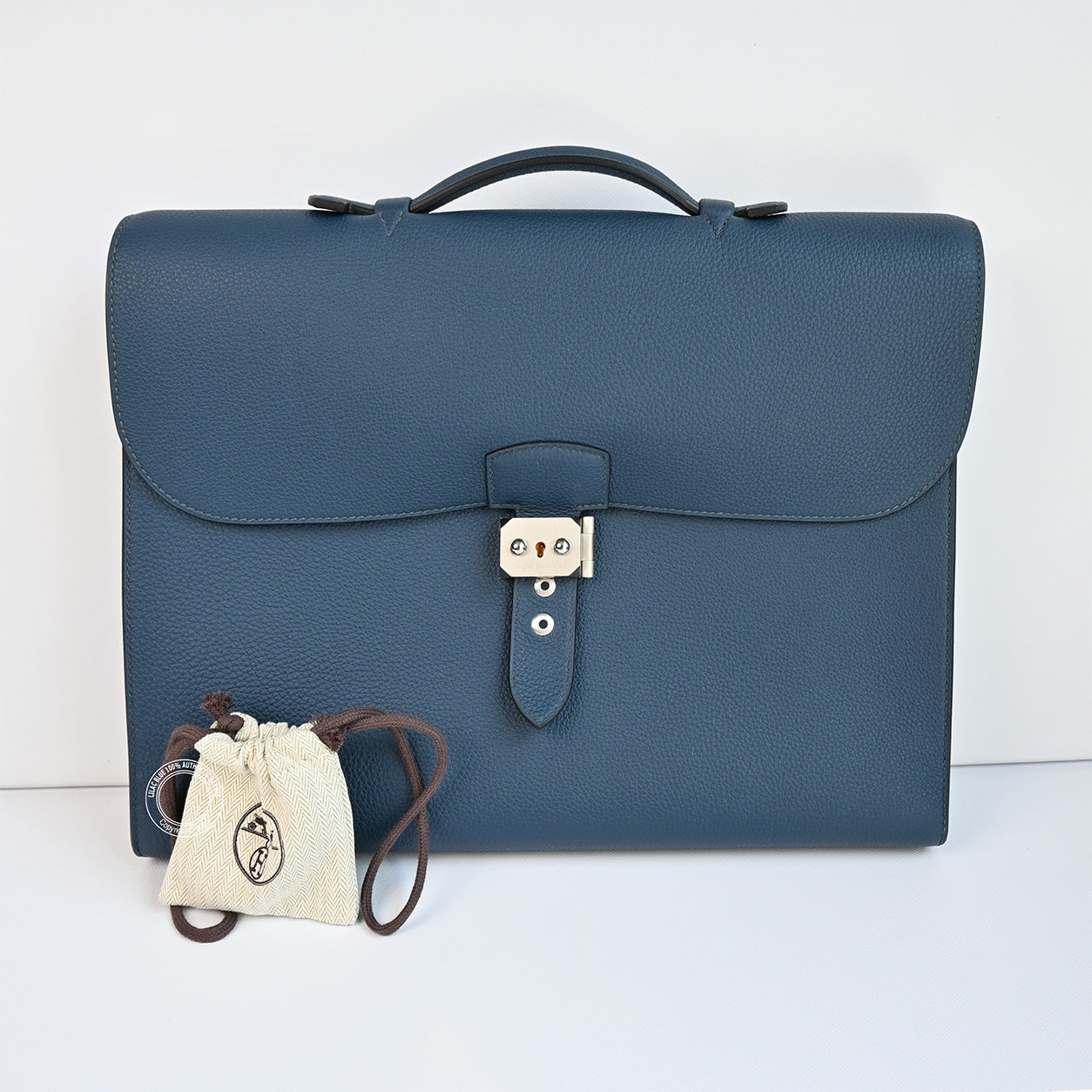 Hermes Sac a Depeches Light 37cm in Bleu de Prusse Togo leather and palladium hardware