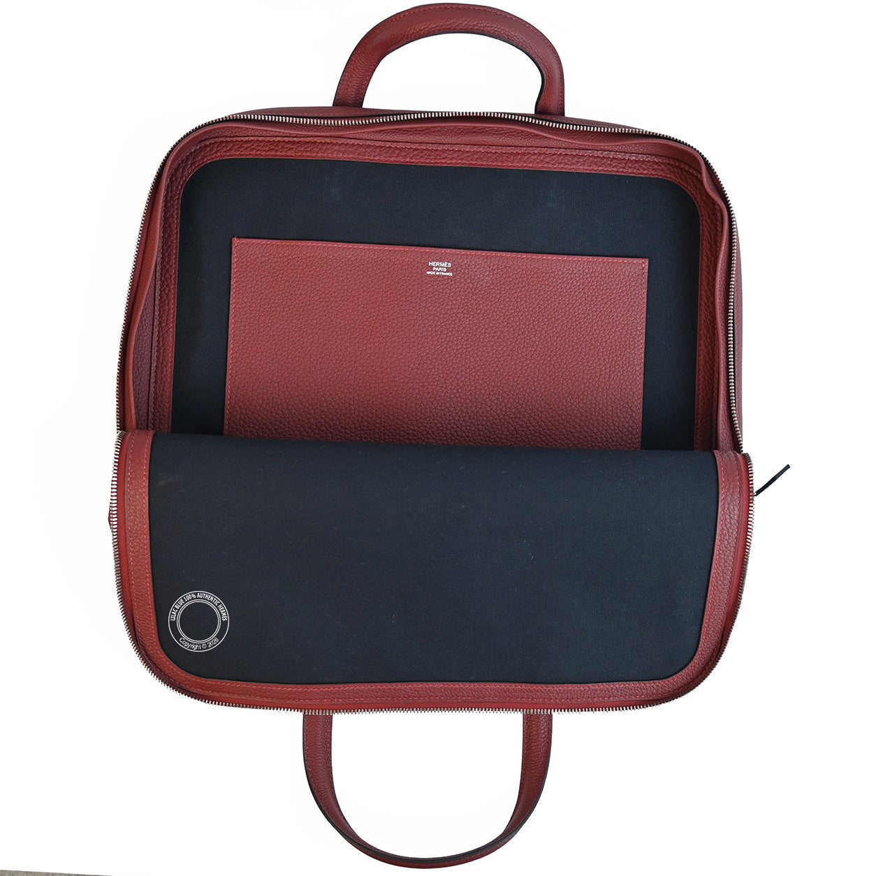 Hermes Victoria Light in Rouge H togo leather and palladium hardware