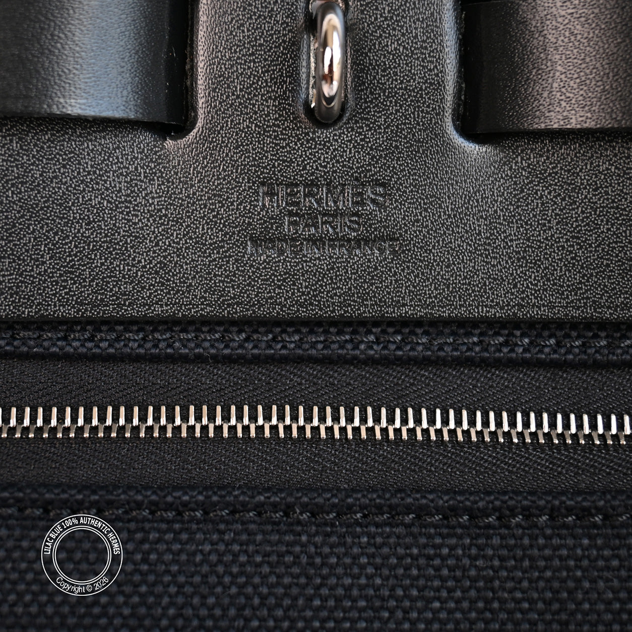 Hermes Herbag Messenger 39 in Black Hunter Leather and Militaire Canvas with palladium hardware