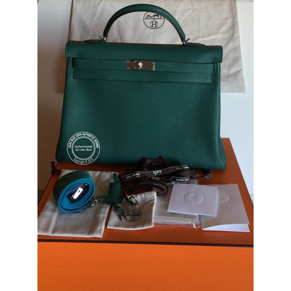 Hermès Kelly 40cm Malachite/Bleu Izmir Clemence PHW