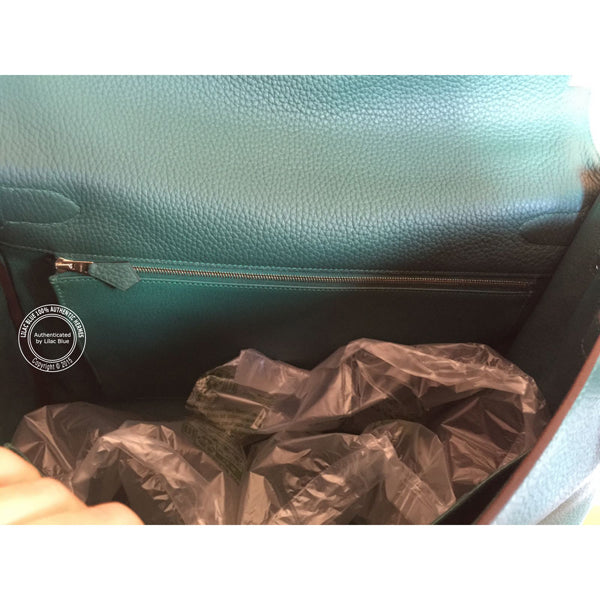 Hermès Kelly 40cm Malachite/Bleu Izmir Clemence PHW