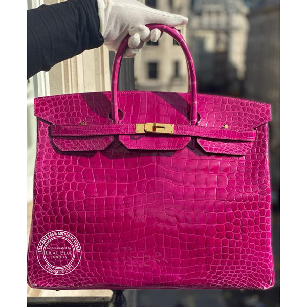 Hermes Birkin 40cm Rose Scheherazade Shiny Croc GHW - Preloved