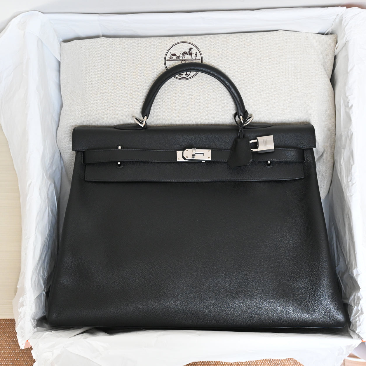 Hermes Kelly 50cm Black Relax Voyage Novillo PHW
