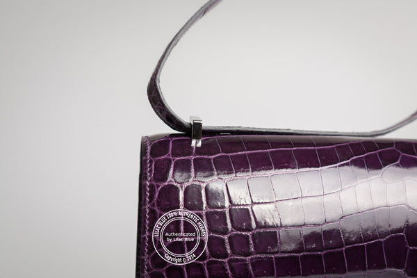 Hermès Constance Elan 25cm Amethyst Shiny Croc PHW