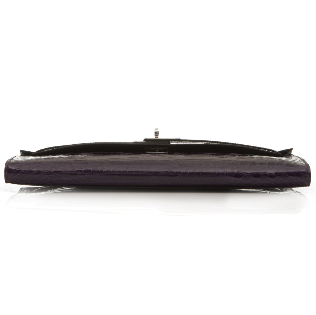 Hermès Kelly 31cm Amethyst Cut Pochette Shiny Croc PHW - Preloved