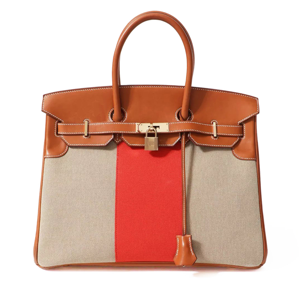 Hermes Birkin 35cm Fauve Flag Barenia/Toile PHW - Preloved