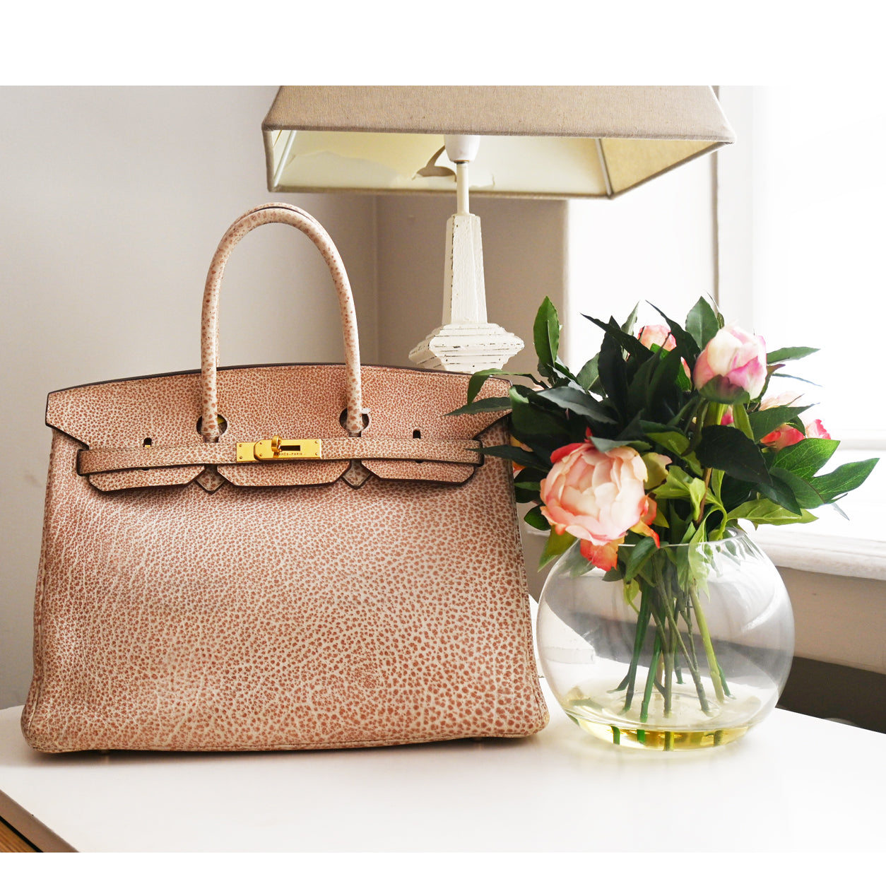 Hermès Birkin 35cm Pink Dalmatian Buffalo PHW - Preloved