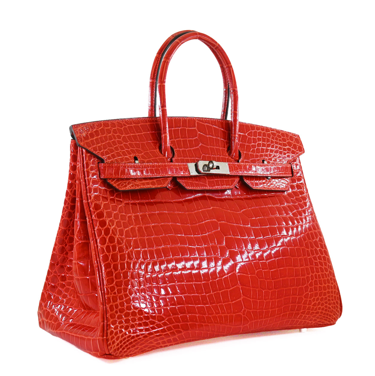 Hermès Birkin 35cm Rouge Braise Shiny Croc PHW - Preloved