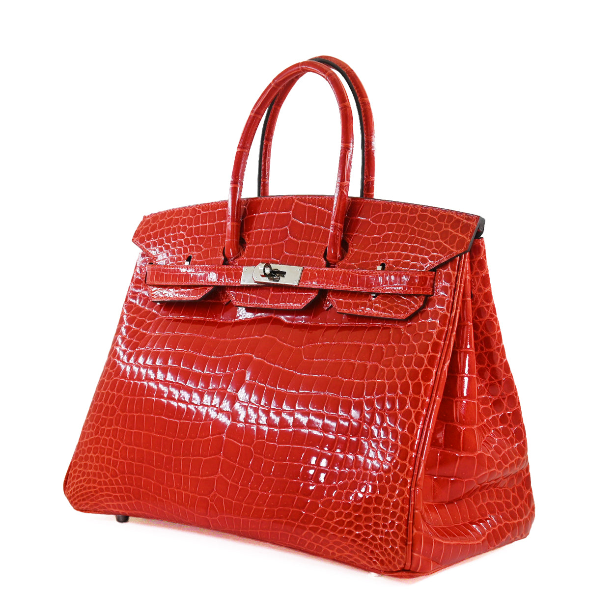 Hermès Birkin 35cm Rouge Braise Shiny Croc PHW - Preloved