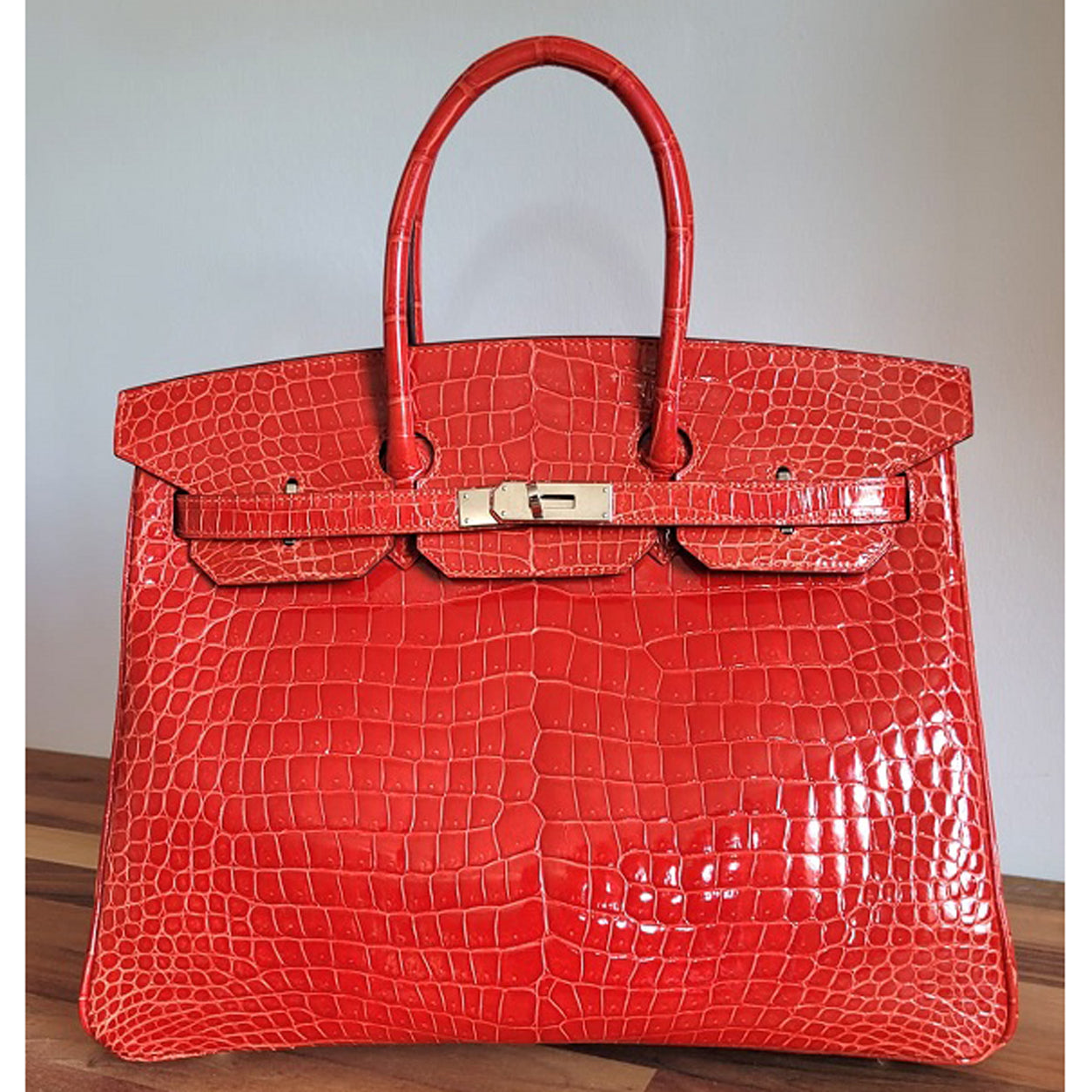 Hermès Birkin 35cm Rouge Braise Shiny Croc PHW - Preloved