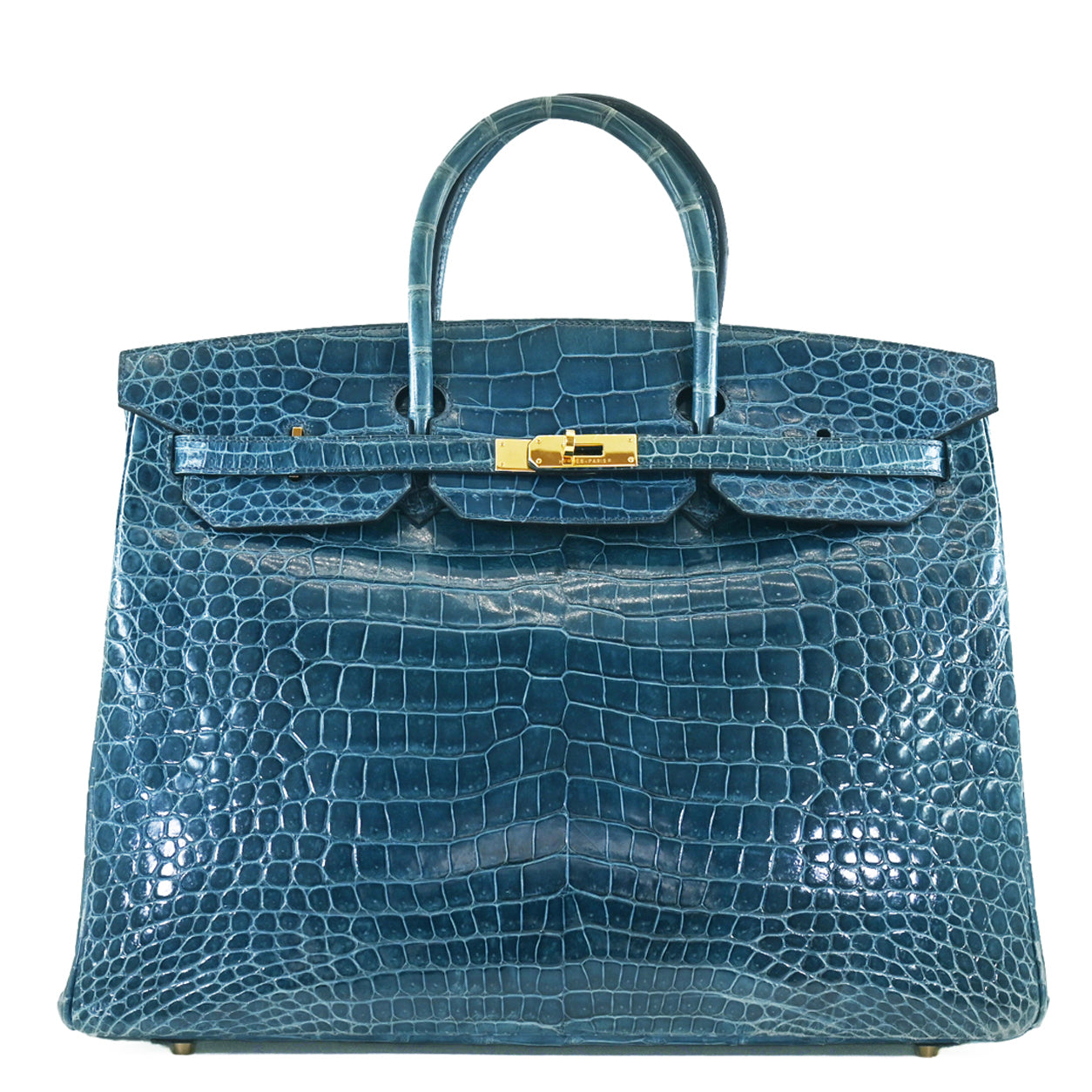 Hermès Birkin 40cm Blue Jean Shiny Croc GHW - Preloved