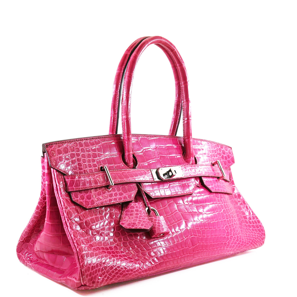 Hermès Birkin 42cm Fuchsia JPG Shoulder Shiny Croc PHW - Preloved