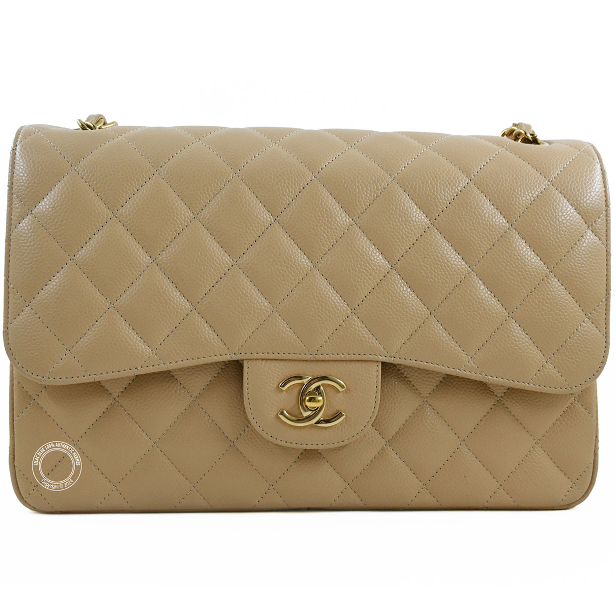 Chanel Double Flap Jumbo Beige Caviar GHW - Preloved