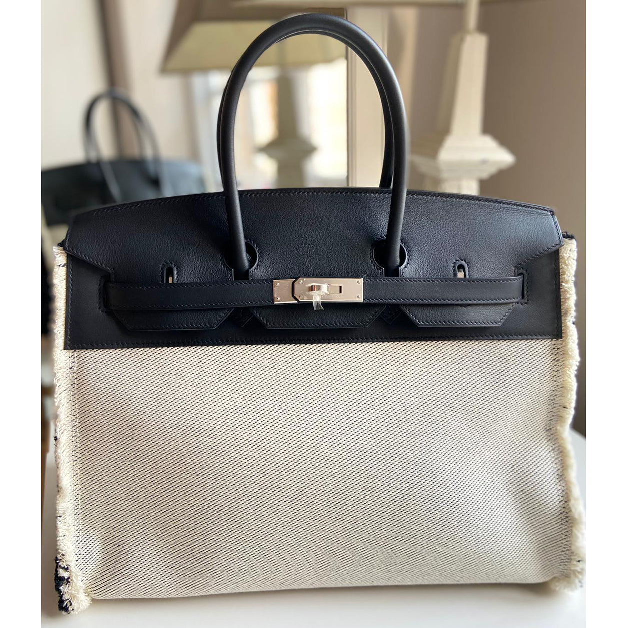 Hermès Birkin 35cm Black Fray Fray Swift & Toile PHW